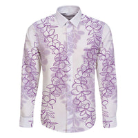 Hawaii Plumeria Lei Family Matching Off The Shoulder Long Sleeve Dress and Hawaiian Shirt Aloha Festive Vibe - Amethyst