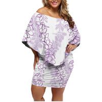 Hawaii Plumeria Lei Family Matching Off Shoulder Short Dress and Hawaiian Shirt Aloha Festive Vibe - Amethyst