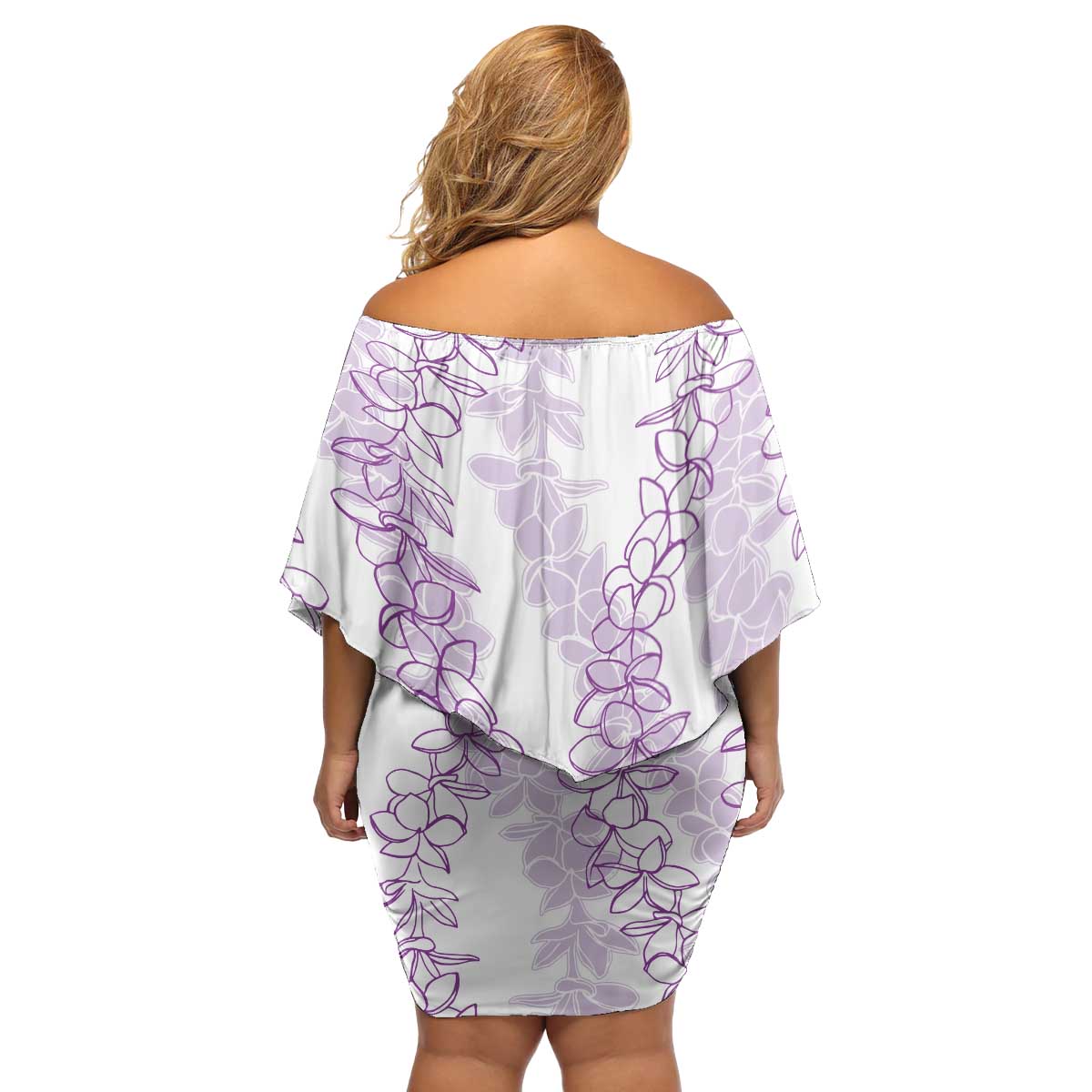 Hawaii Plumeria Lei Family Matching Off Shoulder Short Dress and Hawaiian Shirt Aloha Festive Vibe - Amethyst