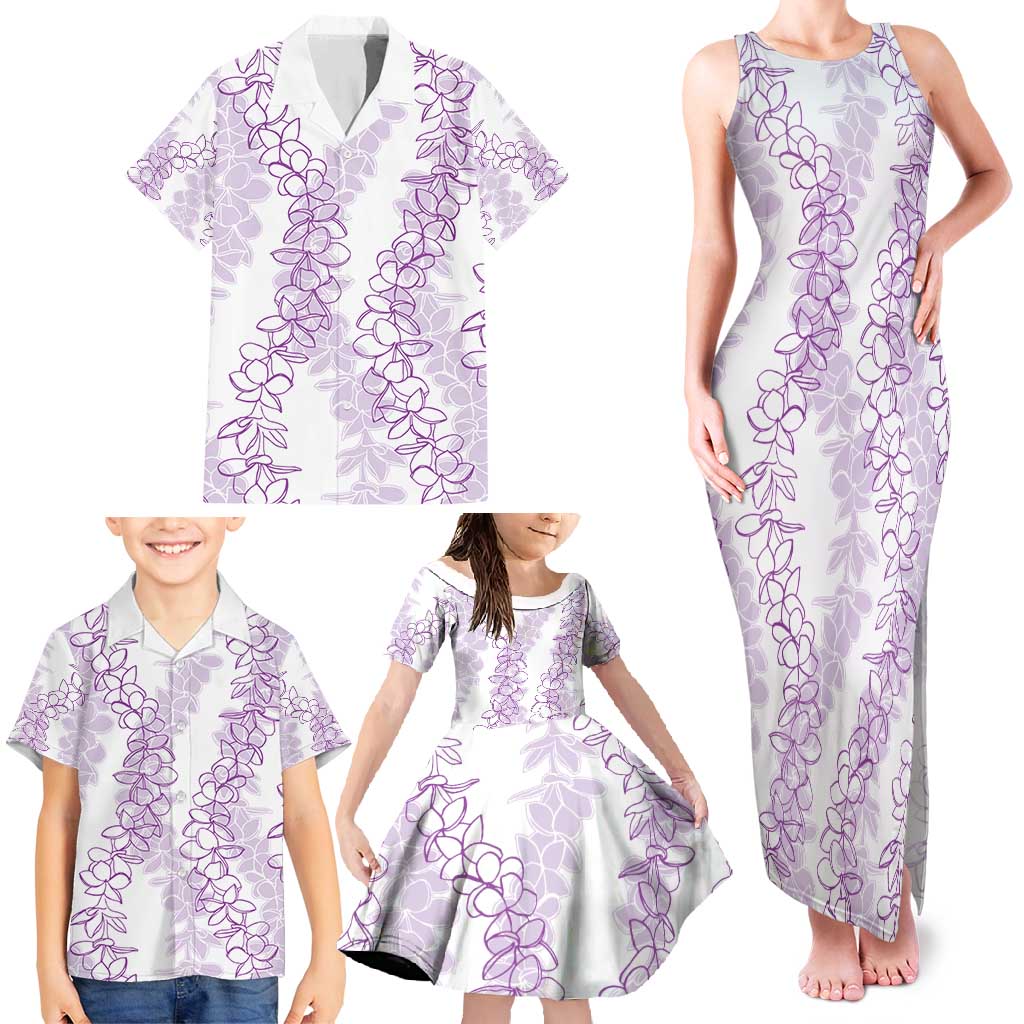Hawaii Plumeria Lei Family Matching Tank Maxi Dress and Hawaiian Shirt Aloha Festive Vibe - Amethyst