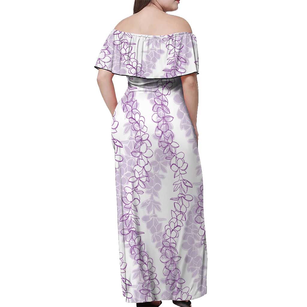 Hawaii Plumeria Lei Off Shoulder Maxi Dress Aloha Festive Vibe - Amethyst