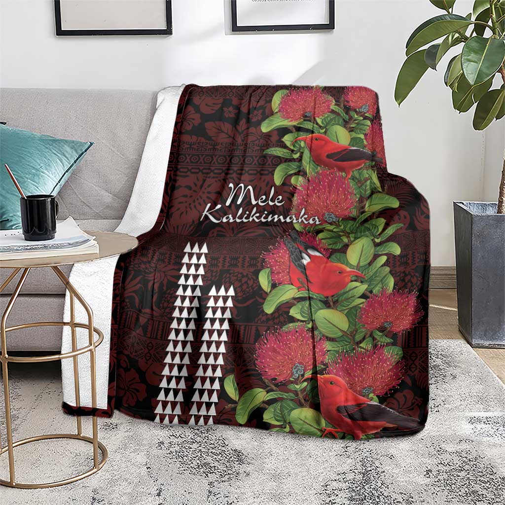Hawaii Mele Kalikimaka Kakau Blanket I'iwi Bird on Ohia Lehua