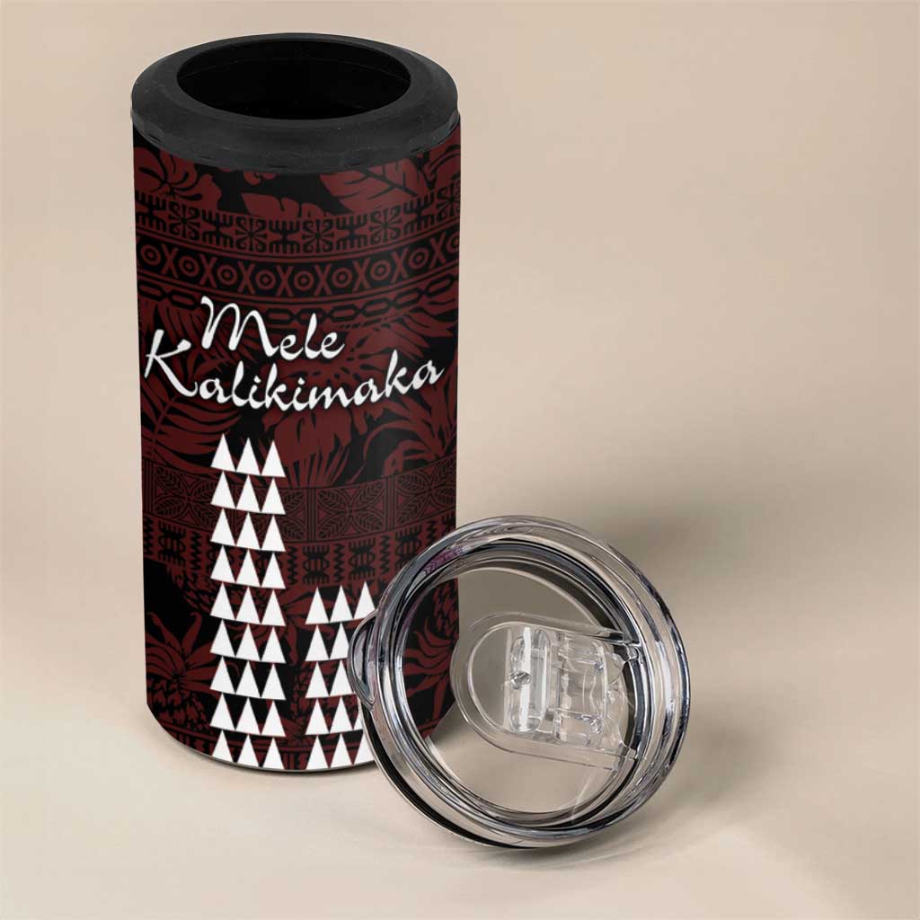 Hawaii Mele Kalikimaka Kakau 4 in 1 Can Cooler Tumbler I'iwi Bird on Ohia Lehua