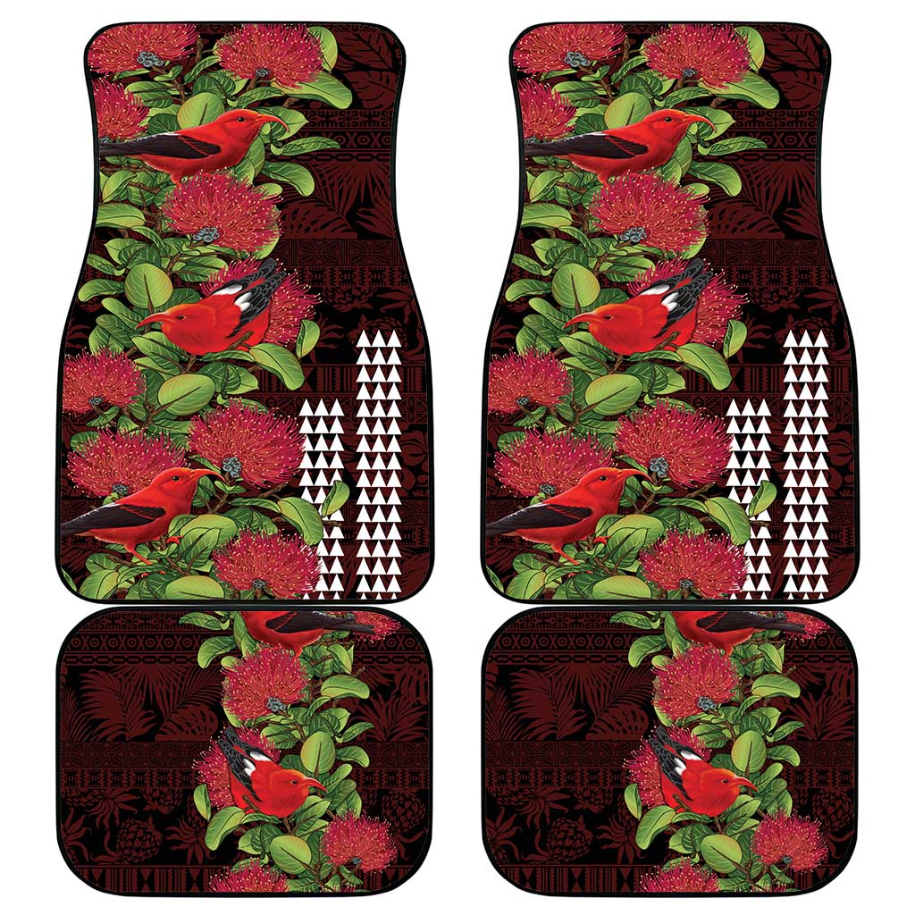 Hawaii Mele Kalikimaka Kakau Car Mats I'iwi Bird on Ohia Lehua