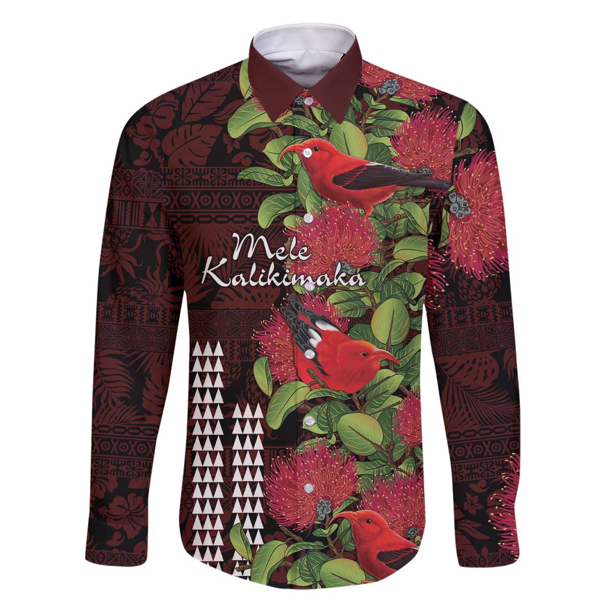 Hawaii Mele Kalikimaka Kakau Family Matching Off The Shoulder Long Sleeve Dress and Hawaiian Shirt I'iwi Bird on Ohia Lehua