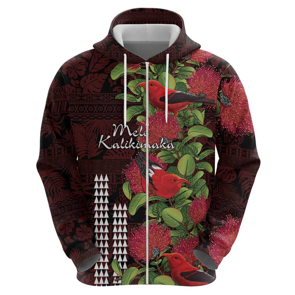 Hawaii Mele Kalikimaka Kakau Hoodie I'iwi Bird on Ohia Lehua
