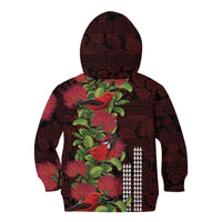 Hawaii Mele Kalikimaka Kakau Kid Hoodie I'iwi Bird on Ohia Lehua