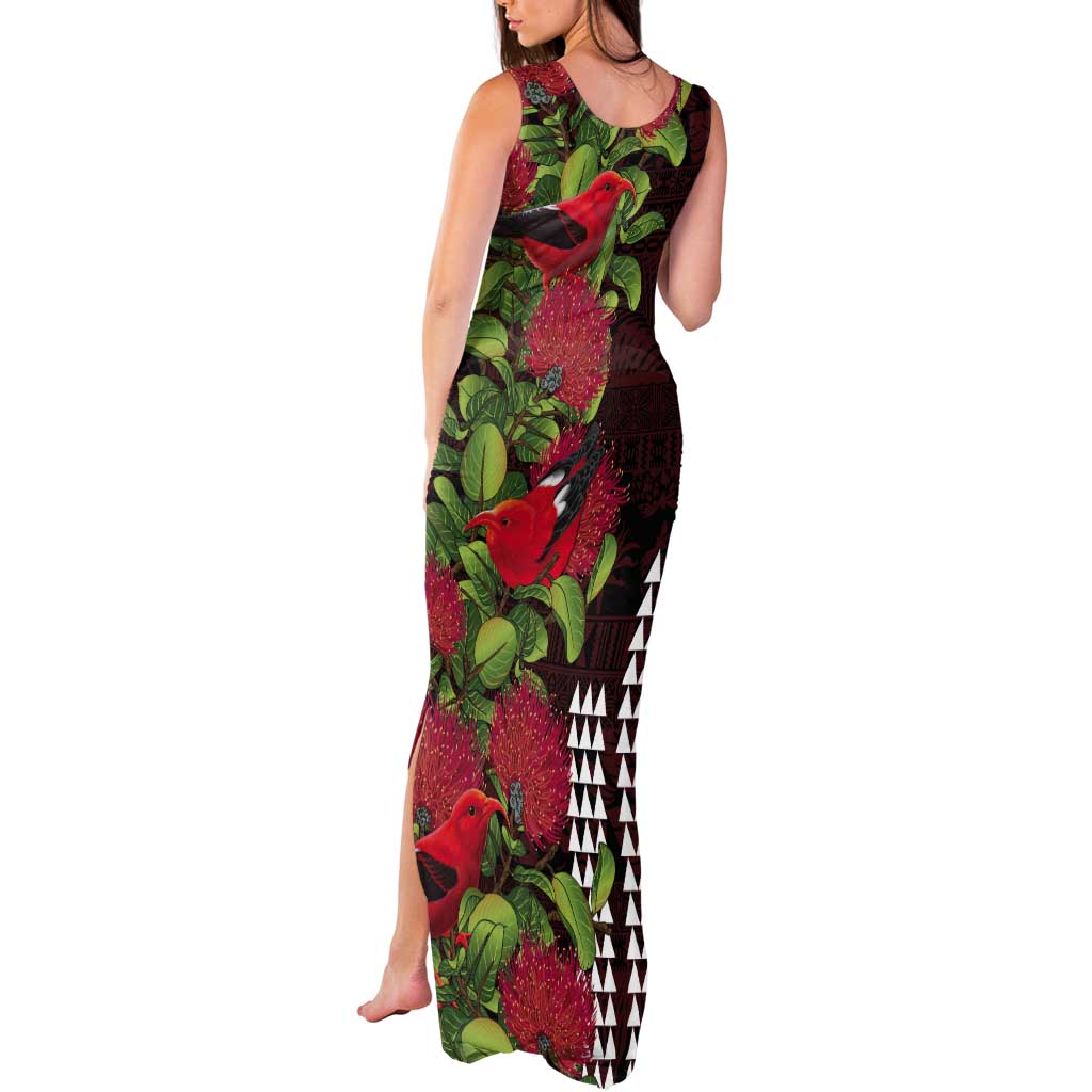 Hawaii Mele Kalikimaka Kakau Tank Maxi Dress I'iwi Bird on Ohia Lehua