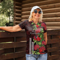 Hawaii Mele Kalikimaka Kakau Women Polo Shirt I'iwi Bird on Ohia Lehua