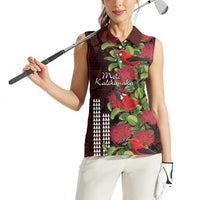 Hawaii Mele Kalikimaka Kakau Women Sleeveless Polo Shirt I'iwi Bird on Ohia Lehua