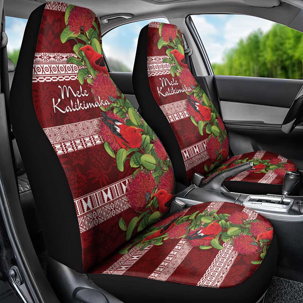 Hawaii Christmas Mele Kalikimaka Car Seat Cover I'iwi Bird on Ohia Lehua