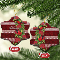 Hawaii Christmas Mele Kalikimaka Ceramic Ornament I'iwi Bird on Ohia Lehua