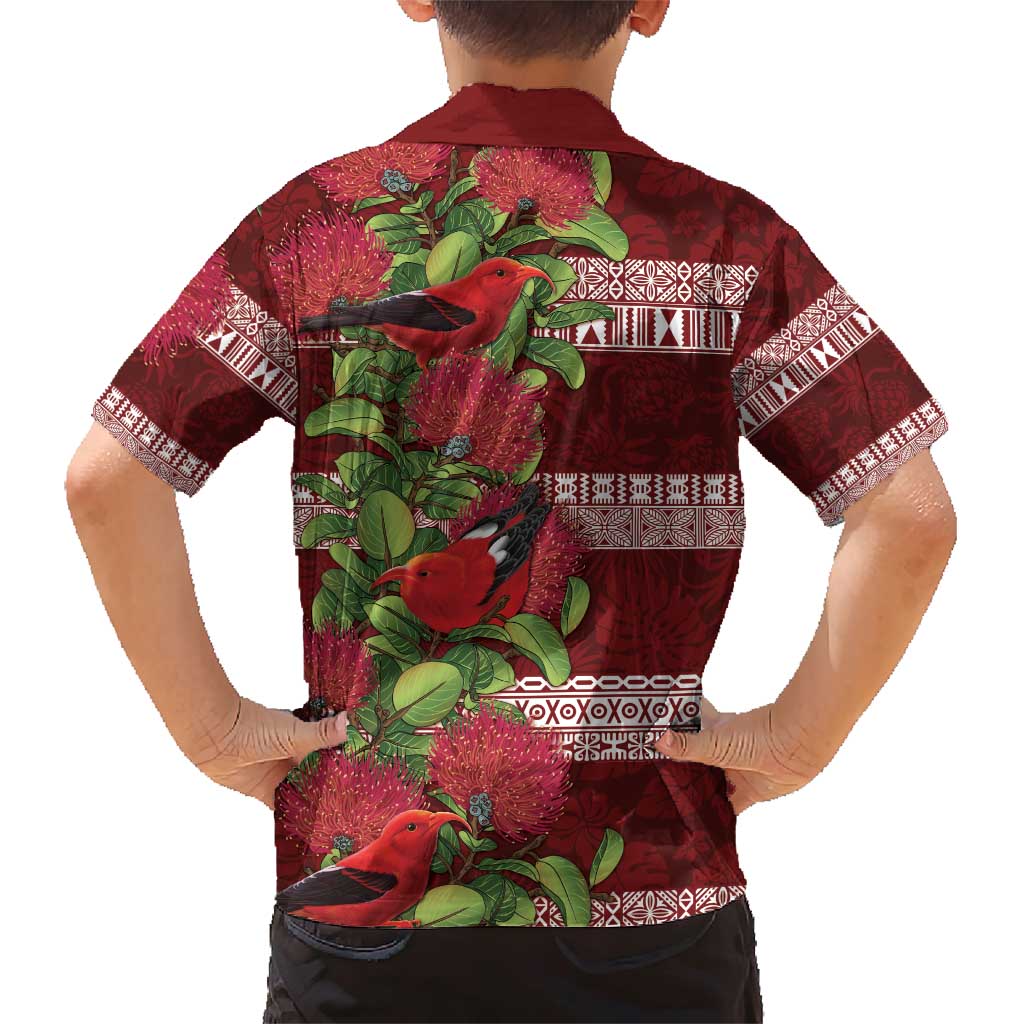 Hawaii Christmas Mele Kalikimaka Family Matching Short Sleeve Bodycon Dress and Hawaiian Shirt I'iwi Bird on Ohia Lehua LT7 - Polynesian Pride