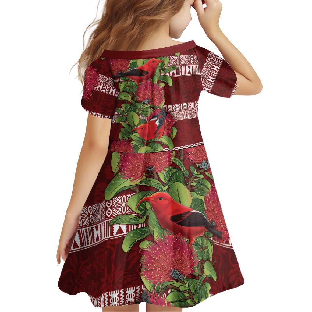 Hawaii Christmas Mele Kalikimaka Family Matching Short Sleeve Bodycon Dress and Hawaiian Shirt I'iwi Bird on Ohia Lehua LT7 - Polynesian Pride
