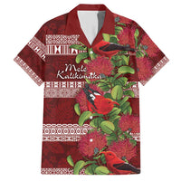 Hawaii Christmas Mele Kalikimaka Family Matching Short Sleeve Bodycon Dress and Hawaiian Shirt I'iwi Bird on Ohia Lehua LT7 Dad's Shirt - Short Sleeve Red White - Polynesian Pride