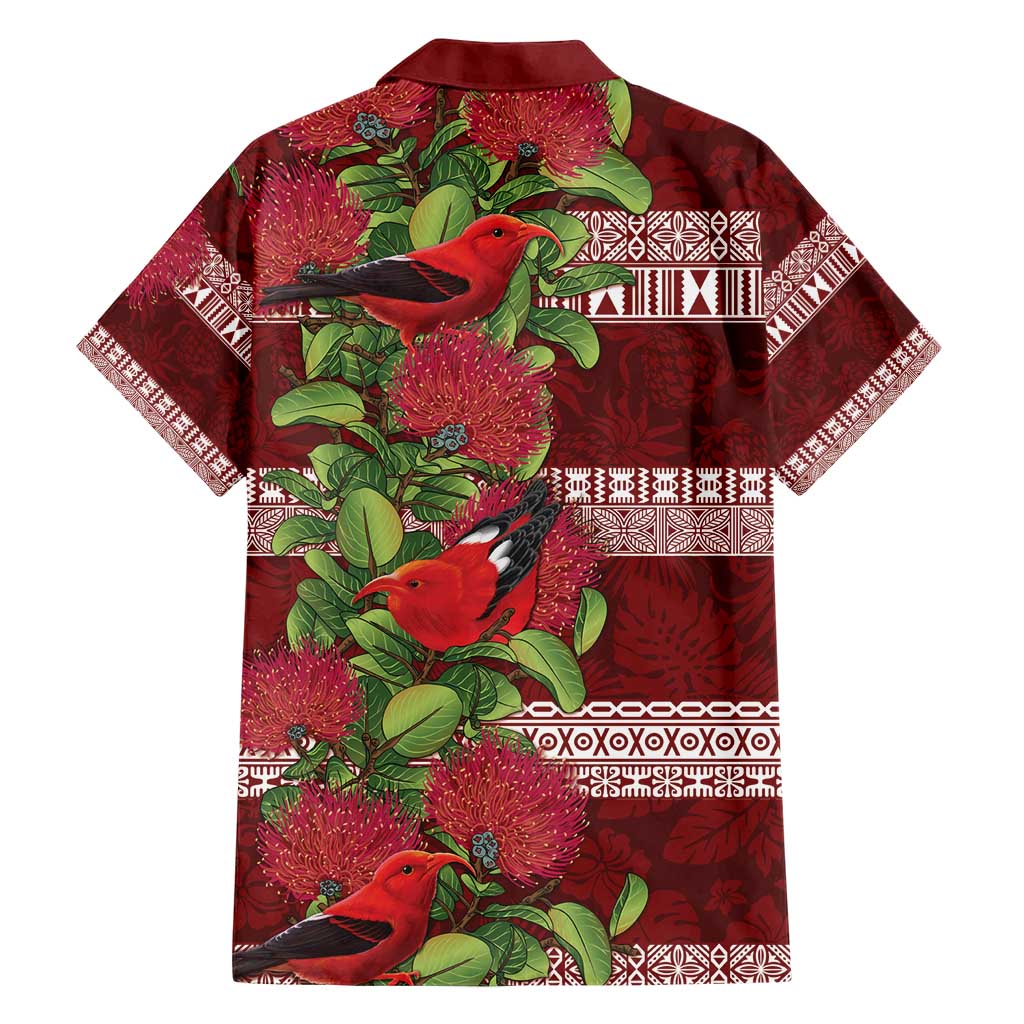Hawaii Christmas Mele Kalikimaka Family Matching Short Sleeve Bodycon Dress and Hawaiian Shirt I'iwi Bird on Ohia Lehua LT7 - Polynesian Pride