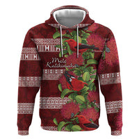 Hawaii Christmas Mele Kalikimaka Hoodie I'iwi Bird on Ohia Lehua LT7 Pullover Hoodie Red White - Polynesian Pride