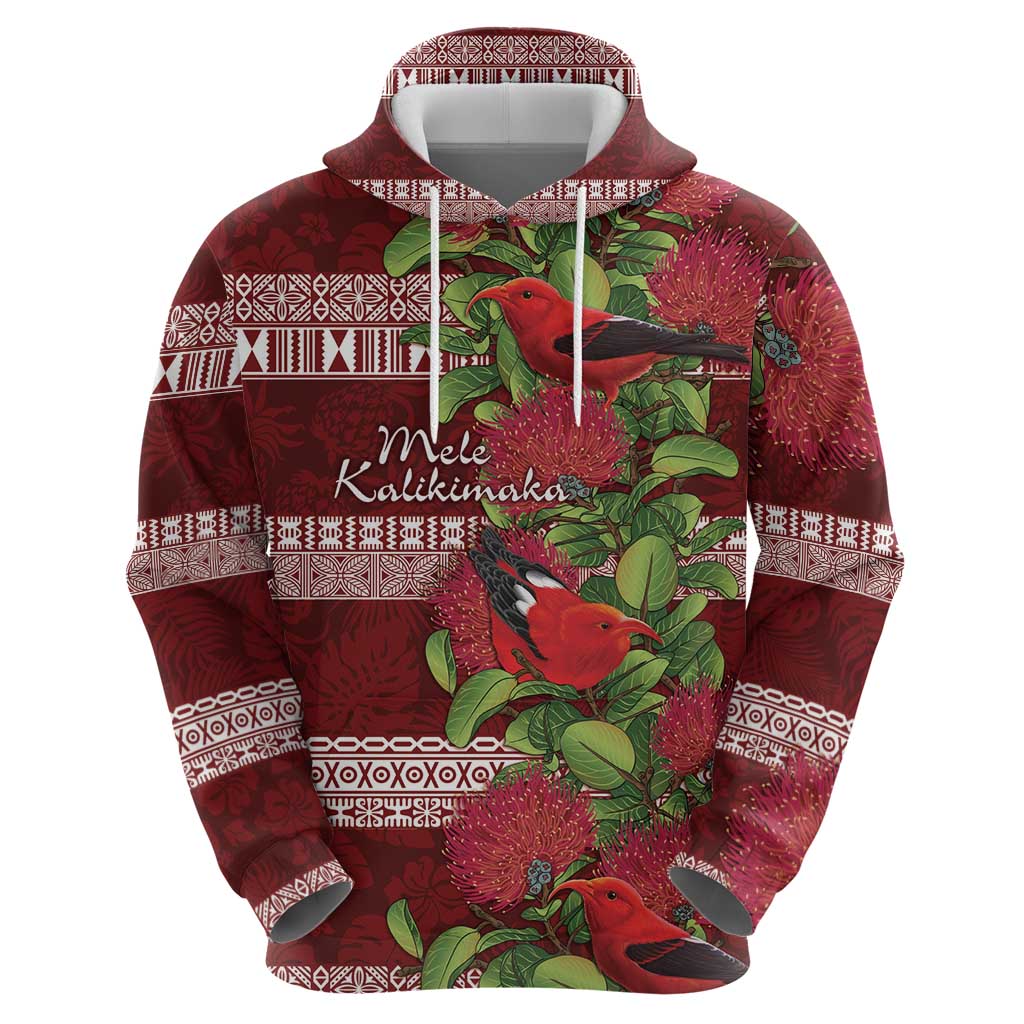 Hawaii Christmas Mele Kalikimaka Hoodie I'iwi Bird on Ohia Lehua LT7 - Polynesian Pride