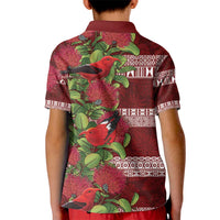 Hawaii Christmas Mele Kalikimaka Kid Polo Shirt I'iwi Bird on Ohia Lehua