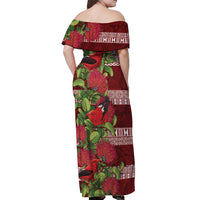 Hawaii Christmas Mele Kalikimaka Off Shoulder Maxi Dress I'iwi Bird on Ohia Lehua