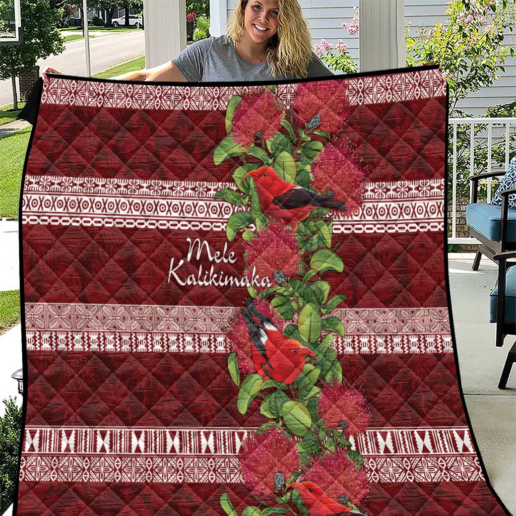 Hawaii Christmas Mele Kalikimaka Quilt I'iwi Bird on Ohia Lehua LT7 Red White - Polynesian Pride