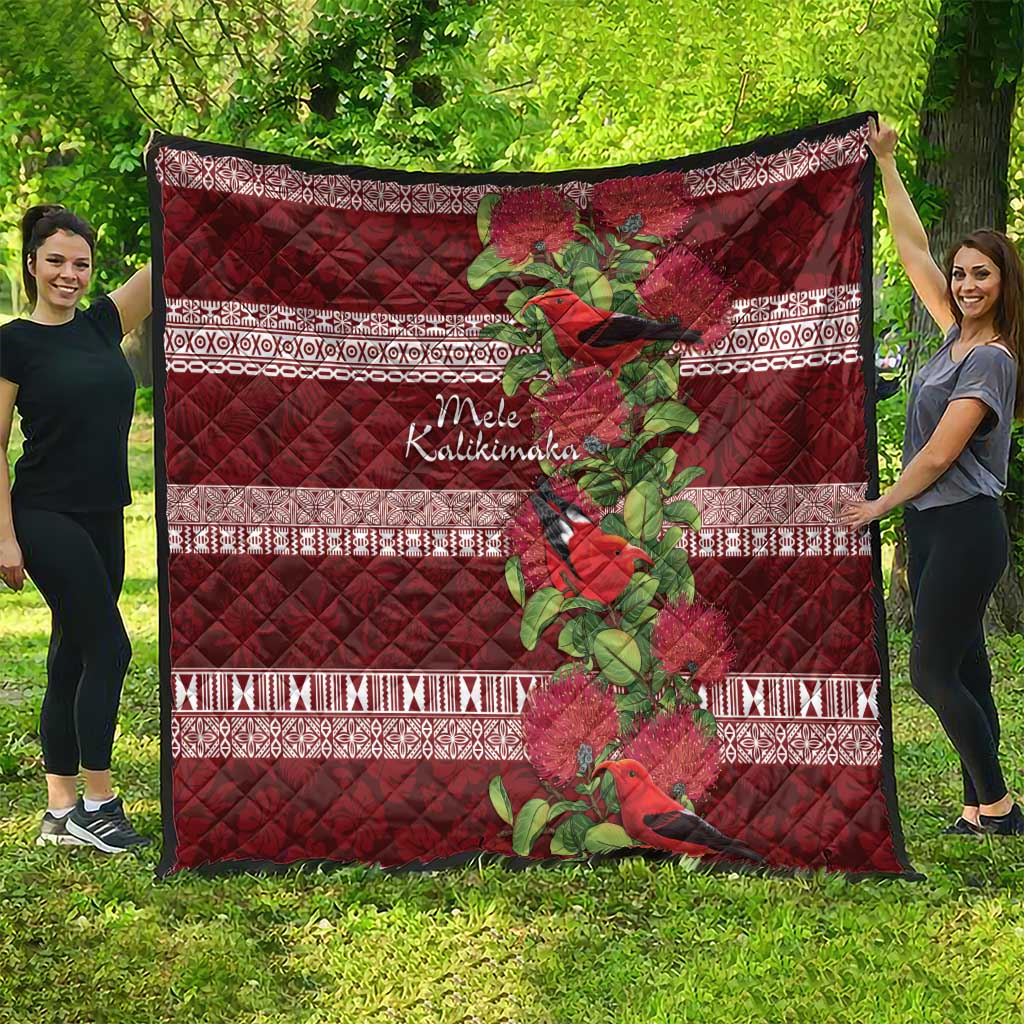 Hawaii Christmas Mele Kalikimaka Quilt I'iwi Bird on Ohia Lehua LT7 - Polynesian Pride