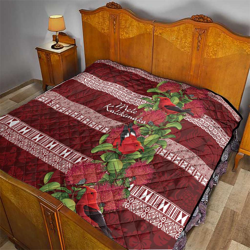 Hawaii Christmas Mele Kalikimaka Quilt I'iwi Bird on Ohia Lehua LT7 - Polynesian Pride