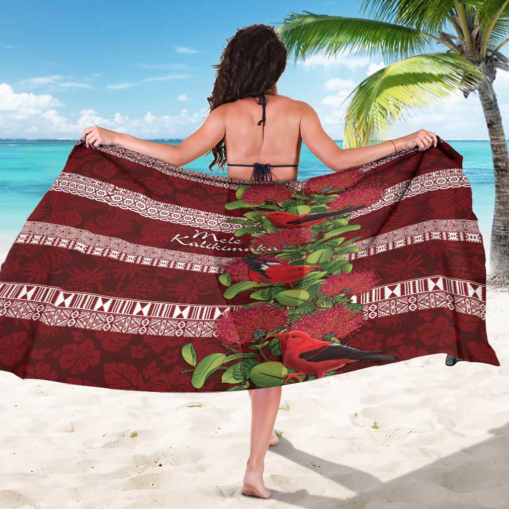 Hawaii Christmas Mele Kalikimaka Sarong I'iwi Bird on Ohia Lehua