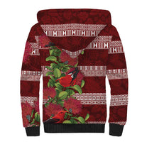 Hawaii Christmas Mele Kalikimaka Sherpa Hoodie I'iwi Bird on Ohia Lehua