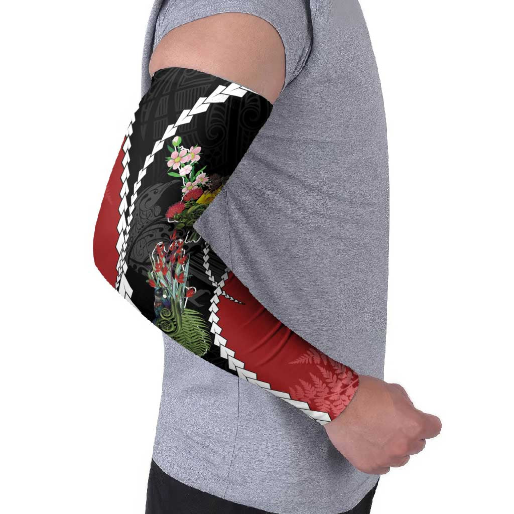 New Zealand Christmas Arm Sleeves Flora Map with Birds - Polynesian Pride