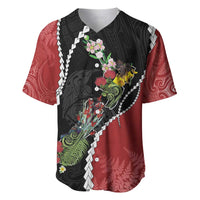 New Zealand Christmas Baseball Jersey Flora Map with Birds - Polynesian Pride