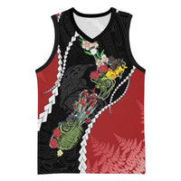 New Zealand Christmas Basketball Jersey Flora Map with Birds - Polynesian Pride