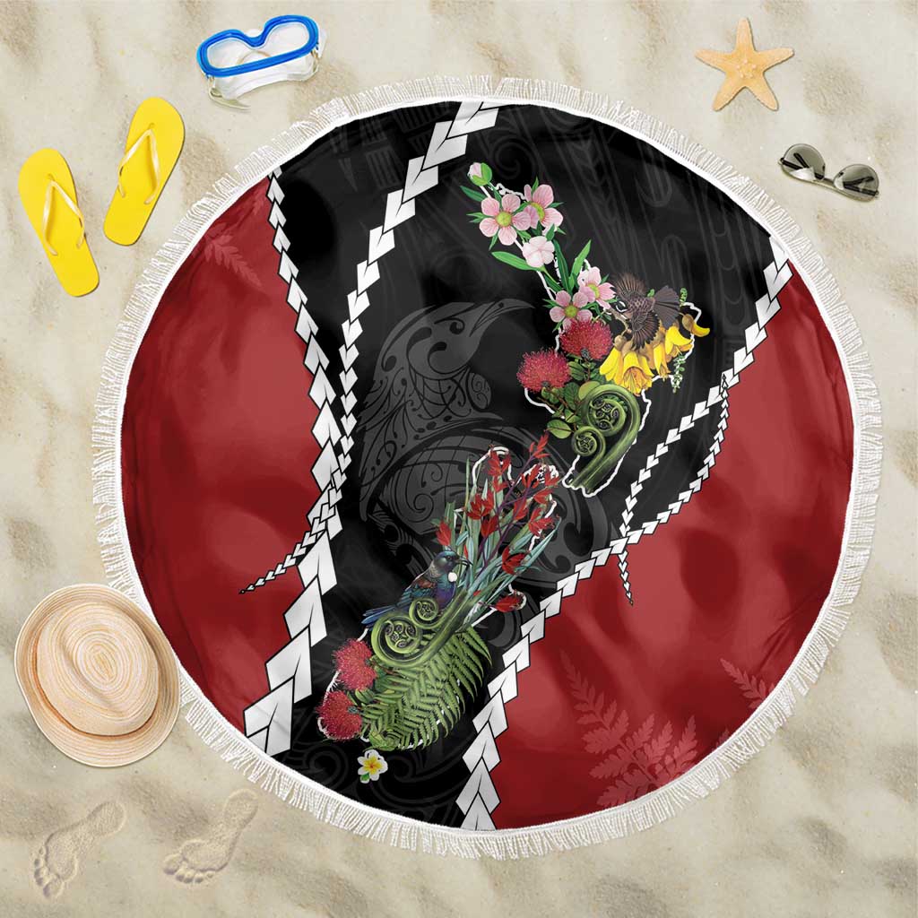 New Zealand Christmas Beach Blanket Flora Map with Birds - Polynesian Pride