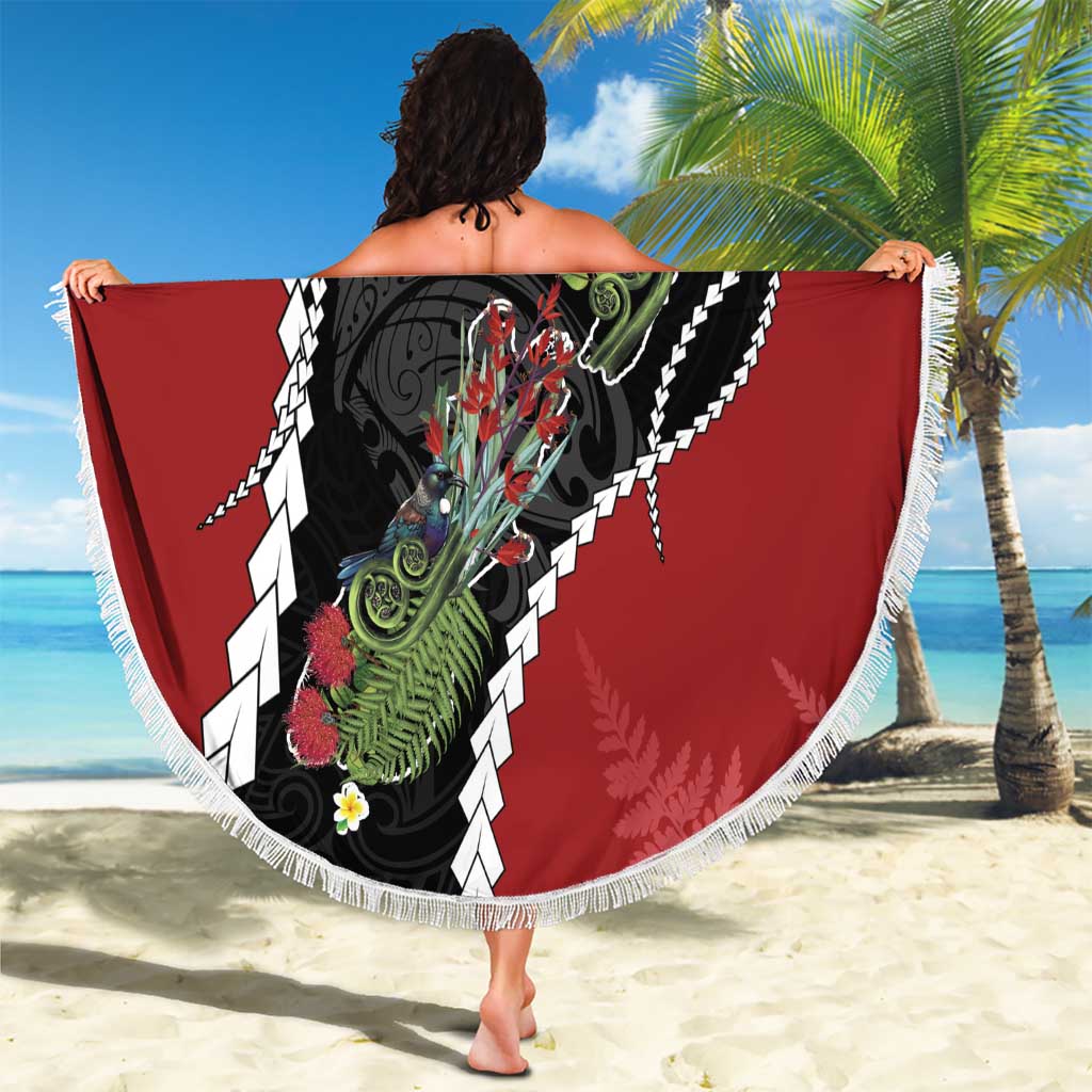 New Zealand Christmas Beach Blanket Flora Map with Birds - Polynesian Pride