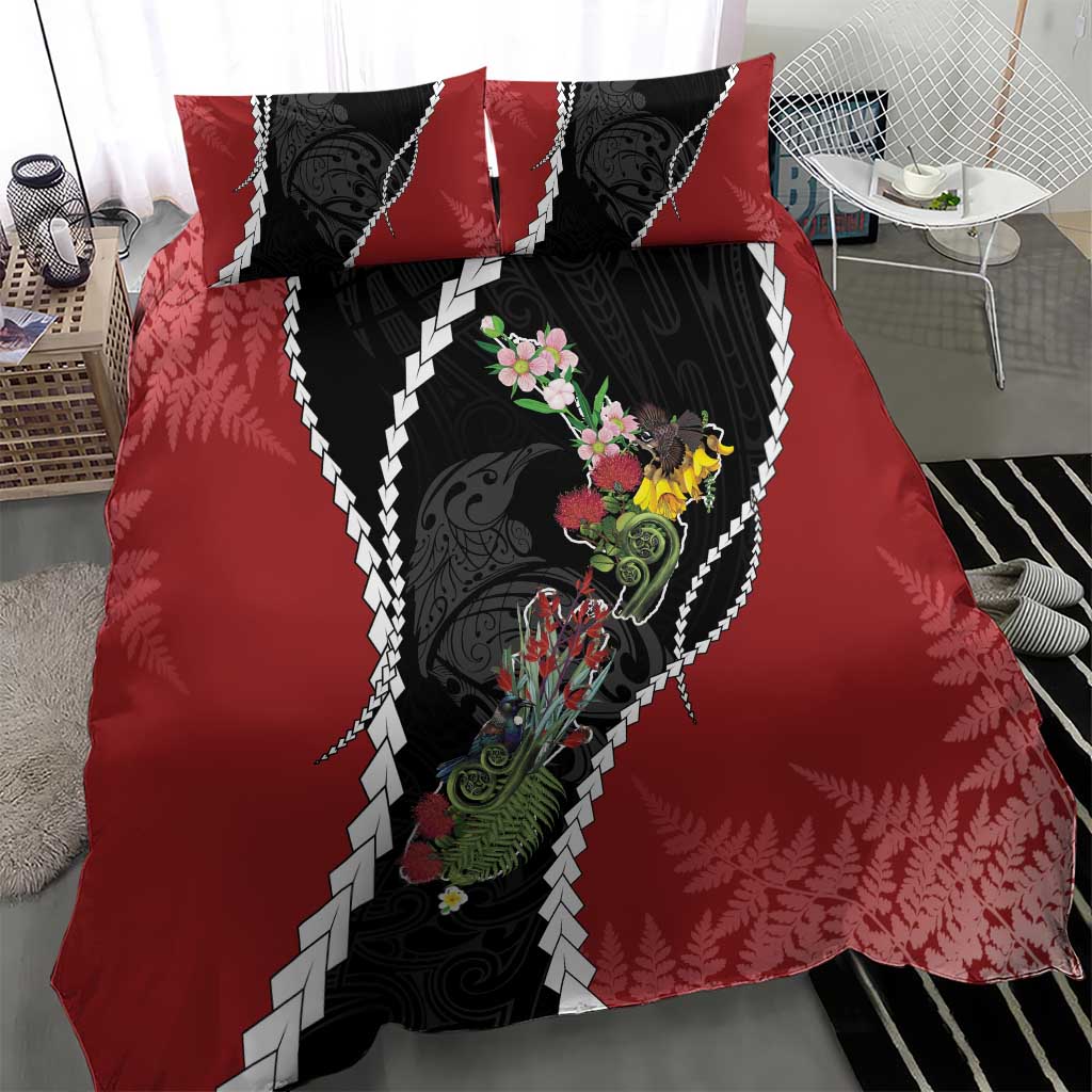 New Zealand Christmas Bedding Set Flora Map with Birds - Polynesian Pride