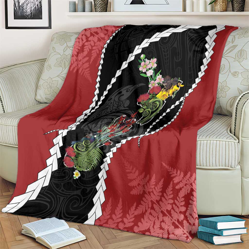 New Zealand Christmas Blanket Flora Map with Birds - Polynesian Pride