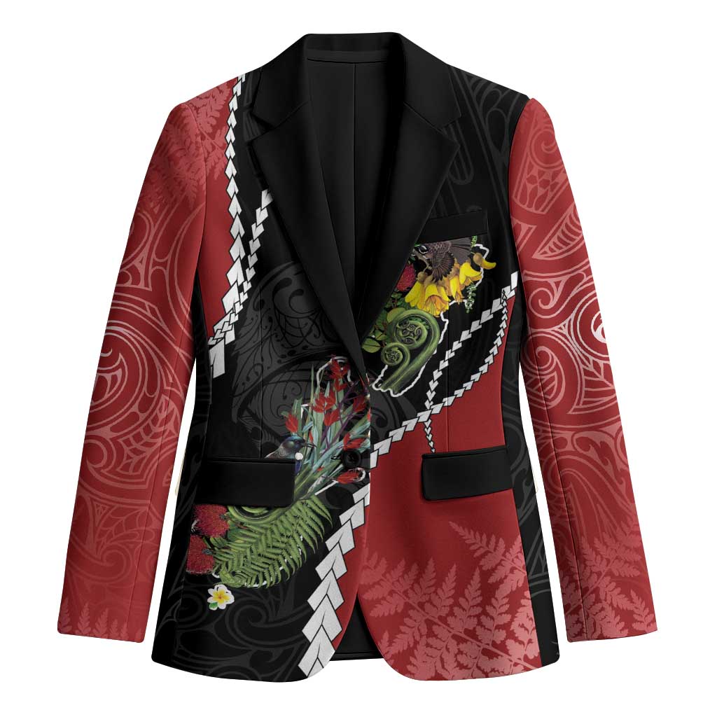 New Zealand Christmas Blazer Flora Map with Birds - Polynesian Pride