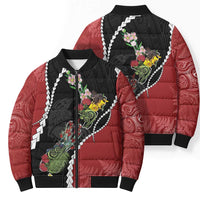 New Zealand Christmas Bomber Puffer Jacket Flora Map with Birds - Polynesian Pride