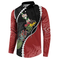 New Zealand Christmas Button Sweatshirt Flora Map with Birds - Polynesian Pride