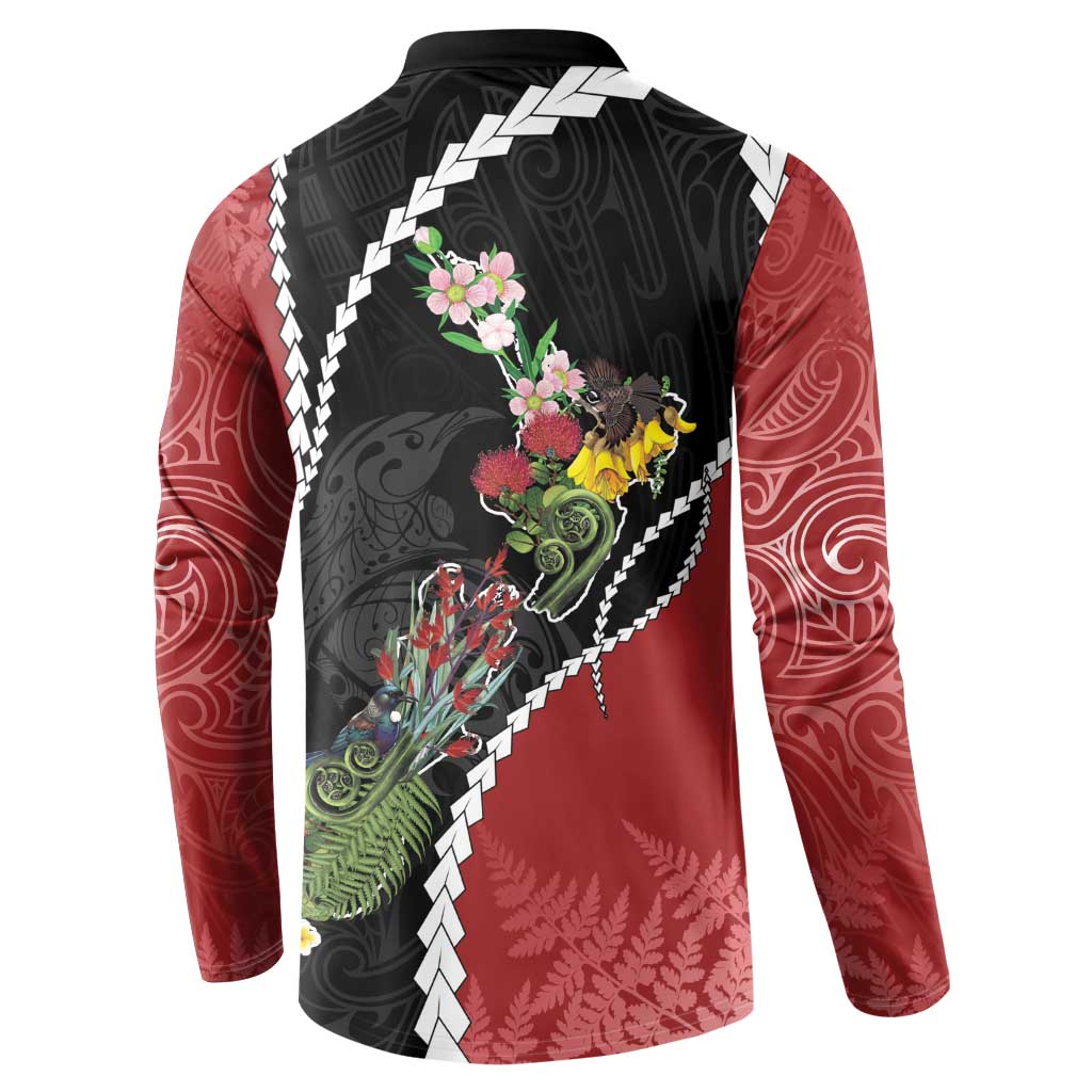 New Zealand Christmas Button Sweatshirt Flora Map with Birds - Polynesian Pride