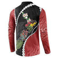 New Zealand Christmas Button Sweatshirt Flora Map with Birds - Polynesian Pride