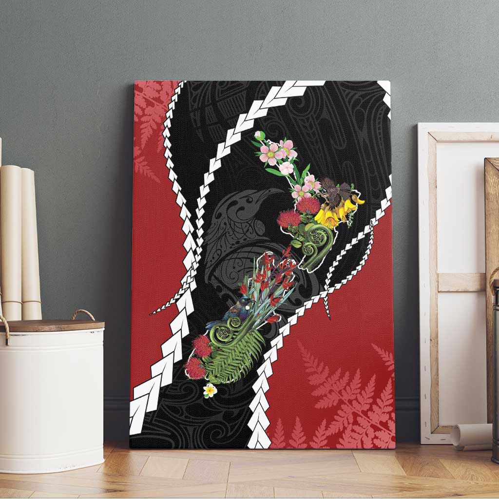 New Zealand Christmas Canvas Wall Art Flora Map with Birds - Polynesian Pride