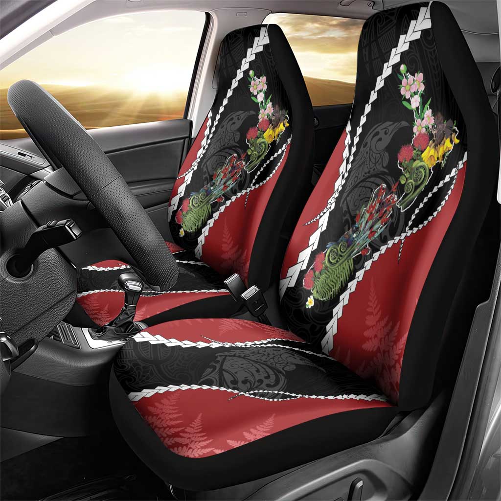 New Zealand Christmas Car Seat Cover Flora Map with Birds - Polynesian Pride