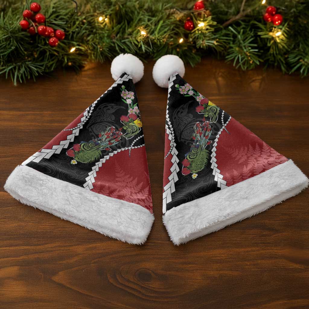 New Zealand Christmas Santa Hat Flora Map with Birds - Polynesian Pride