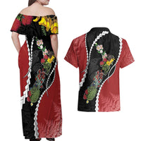 New Zealand Christmas Couples Matching Off Shoulder Maxi Dress and Hawaiian Shirt Flora Map with Birds - Polynesian Pride
