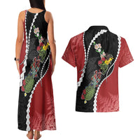 New Zealand Christmas Couples Matching Tank Maxi Dress and Hawaiian Shirt Flora Map with Birds - Polynesian Pride