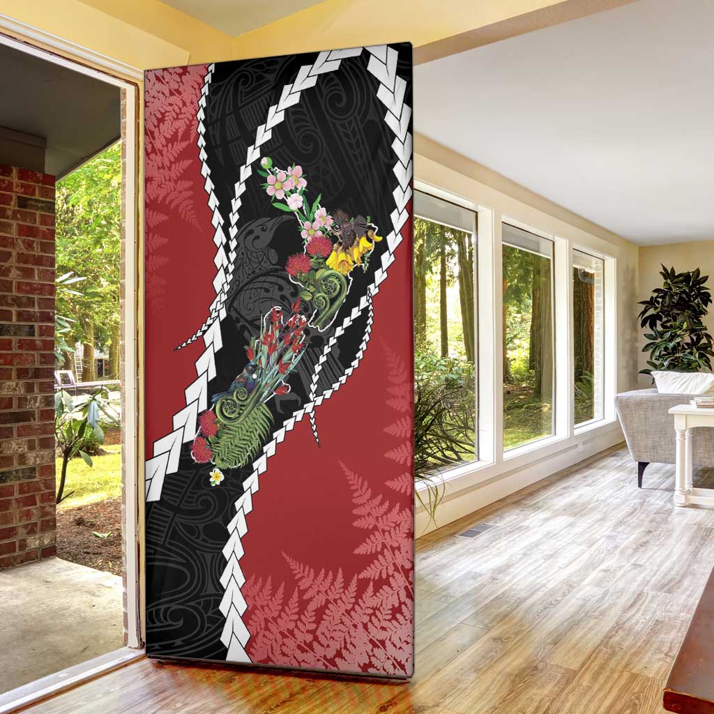 New Zealand Christmas Door Cover Flora Map with Birds - Polynesian Pride