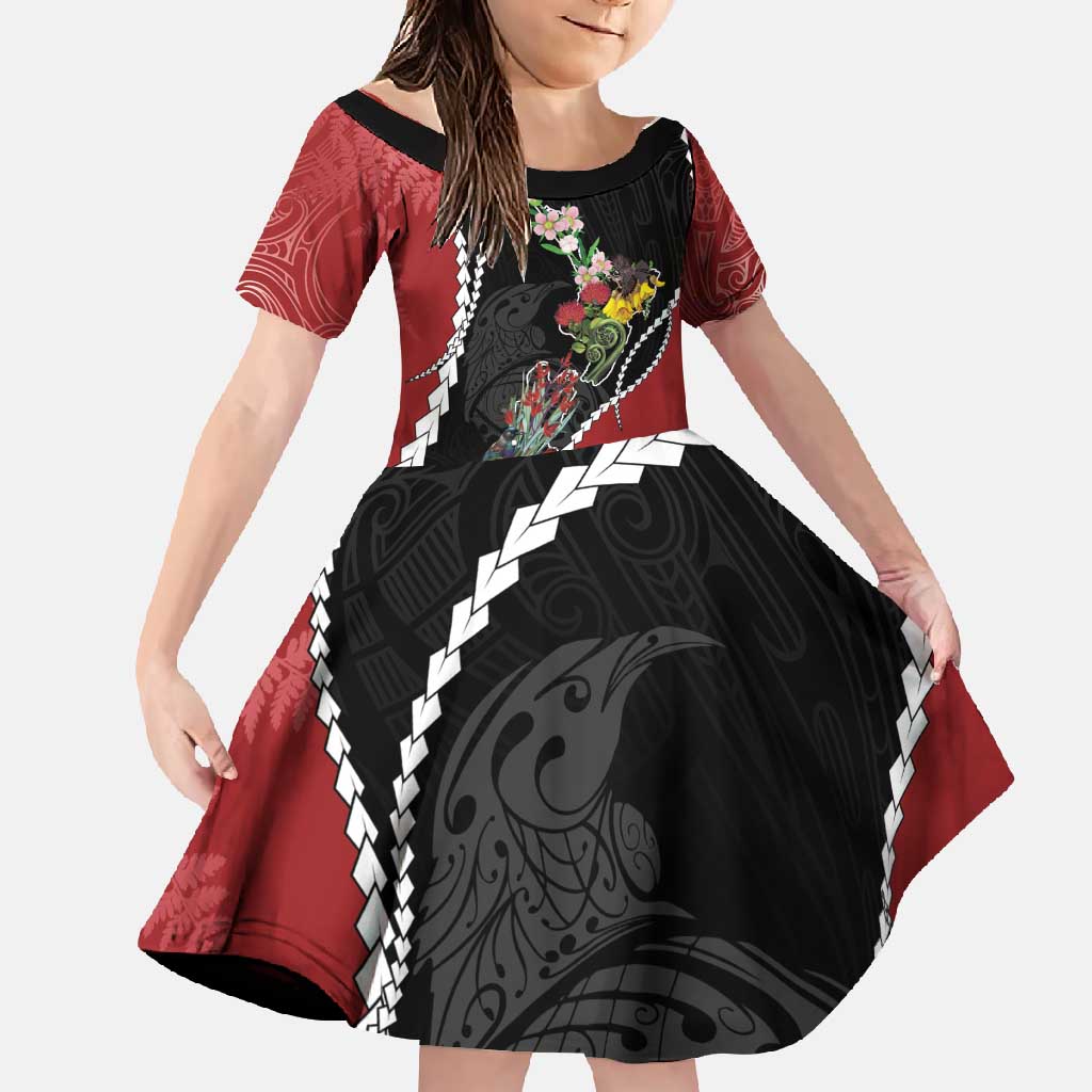 New Zealand Christmas Family Matching Long Sleeve Bodycon Dress and Hawaiian Shirt Flora Map with Birds - Polynesian Pride