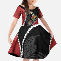 New Zealand Christmas Family Matching Short Sleeve Bodycon Dress and Hawaiian Shirt Flora Map with Birds - Polynesian Pride