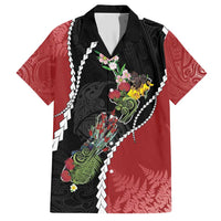 New Zealand Christmas Family Matching Short Sleeve Bodycon Dress and Hawaiian Shirt Flora Map with Birds - Polynesian Pride